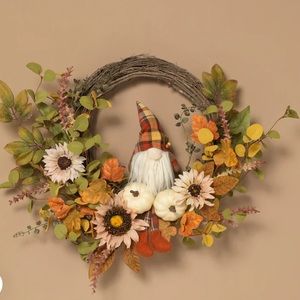 Harvest Floral Wreath w/ Gnome